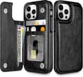 iPhone 15 Pro Wallet Case with Card Holder Shockproof Case Flip Folio Soft PU Leather Magnetic Closure Protective Case (Black)