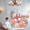 Miniatyrbilde 3 av 5: Bursdagspynt - Rose Gold Nummerballong og Kroneballong,