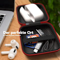 Miniatyrbillede 2 af 5: In-ear universal taske med mesh-rum med hård opbevaringsboks, beskyttelsestaske med rund lynlås, firkantet, sort og rosarød