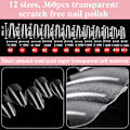 Miniatyrbild 4 av 5: Mandelformade korta nagelspetsar, full cover nagelspetsar, förformade halvmatta nagelspetsar gelé nagelspetsar - 360 stycken 12 storlekar, 4 ark nagellim