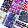 Miniatyrbild 2 av 8: Presentpapper Set, Födelsedagspapper med Gradient Multi Color Grattis på Födelsedagen Textdesign, 6 Ark Presentpapper, Födelsedagspresentpapper