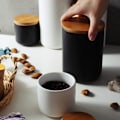 Miniatyrbild 4 av 5: Keramisk matförvaringsburk med trälock, bärbar lufttät förvaringsburk för te, socker, kaffe, nötbönor, te (svart (260 ml)