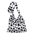 Miniatyrbillede 1 af 5: Cow Print Skuldertasker Plys Satchel Casual Crossbody Tasker Retro Tote Håndtaske Black and White