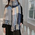 Miniatyrbild 2 av 4: Shxx Lång Rutig filt för kvinnor Chunky Oversized Vinter/höst Varm Scarf Stor Tartan Scarves Wrap Sjal A1017-121 Blue