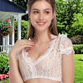Miniatyrbillede 5 af 5: Dame Elegant Dirndl bluse Sort Dirndl bluse blondebluse til oktoberfest Hvid White L