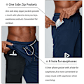 Miniatyrbillede 2 af 5: 2 i 1 løbeshorts med telefonlomme Gym Workout Hurtigtørrende herreshorts 5 tommer Navy Blue Navy Blue X-Large