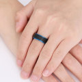 Miniatyrbillede 4 af 4: 8mm sort børstet satinfinish Tungsten Carbide Flat Band Ring M/ Brilliant Royal Blue Trinted Kanter Og Comfort Fit Indre Band. 10