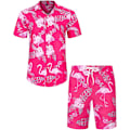 Pikkukuva 1 / 6: Miesten Havaiji-paita ja shortsit setti Regular Fit lyhythihainen rento funky ranta flamingo paita setti XL XL Pink Flamingo