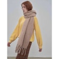 Miniatyrbillede 2 af 5: Stort chunky tørklæde Farverigt Cashmere Føl Oversized tørklæder Tæppe Blødt stort uldsjal Tykt Vinter Varm Kvinder Caramel
