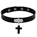 Miniatyrbillede 1 af 5: 2 stk. sort punk gotisk choker halskæde pu læder hjerte nitter halskæde justerbar blød kæde halskæde (Korset)