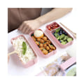 Miniatyrbilde 2 av 5: Matboks Bento Lunch Box, 3-i-1 rom stablebar matboks, hvetehalm lunsjbeholder med bestikk, BPA-fri, mikrobølgesikker - Rosa