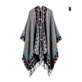 Miniatyrbild 3 av 5: Printed tofs, öppen front Poncho Cape Klassisk elegant omlottsjal Vintage Cardigans filt H