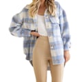 Miniatyrbillede 3 af 8: Vinter Uldfrakke Casual Ternet Flanell Shacket Jakke Oversized Knap Ned Langærmet Efterår Skjorte Jakke Frakke Toppe Jakke Kvinder GREY GREY S