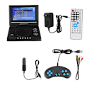 Miniatyrbilde 1 av 8: Bærbar DVD-spiller med 7-tommers roterbar skjerm, oppladbart batteri, TV, Billader, Gamepad - US-kontakt 100-240V 0.1
