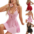 Miniatyrbilde 3 av 4: Eksklusivt undertøy for kvinner Deep V-neck Nightgown Babydoll Underwear wine red S
