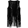 Miniatyrbilde 1 av 4: 70-talls topper for kvinner denimskjorte disco frynsevest jakke - perfekt Black Black M