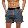 Miniatyrbillede 1 af 5: Badebukser til mænd med lynlåslomme Vandtæt Hurtigtørrende Badetøj Badeshorts med justerbar snøre Sort - Grå Black - Grey Black - Grey M
