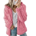 Miniatyrbillede 1 af 3: Dame Fleece Fluffy Hættetrøje Langærmet Jakke Vinter Varm Teddybjørn Cardigan Pink Pink L
