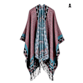 Miniatyrbild 2 av 5: Printed tofs, öppen front Poncho Cape Klassisk elegant omlottsjal Vintage Cardigans filt H