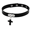 Miniatyrbillede 3 af 5: 2 stk. sort punk gotisk choker halskæde pu læder hjerte nitter halskæde justerbar blød kæde halskæde (Korset)