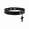 Pikkukuva 5 / 5: 2 kpl musta punk gootti choker kaulakoru pu nahka sydän niitit kaulakoru säädettävä pehmeä ketju kaulakoru (Risti)