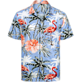 Pikkukuva 2 / 5: Miesten Havaiji-paita ja shortsit setti Regular Fit lyhythihainen rento funky ranta flamingo paita setti XXL XXL Blue Flamingo Palm