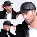 Miniatyrbild 2 av 3: Unisex PU-läder basebollkepsar Snapback Hip-hop sport casual justerbara hattar navy
