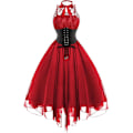 Miniatyrbild 1 av 5: Ärmlös Gotisk Spetsklänning för Kvinnor 80-tals Festklänning Korsett Halter Spets Swing Cocktail RED RED L