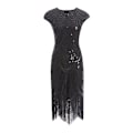 Pikkukuva 1 / 5: Vintage Flapper-mekko 1920-luvulta naisille, kristallihelmillä reunustettu Great Gatsby -mekko, musta Black L