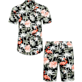 Pikkukuva 1 / 5: Miesten Havaiji-paita ja shortsit setti Regular Fit lyhythihainen rento funky ranta flamingo paita setti S S Black Flamingo Palm