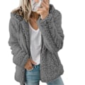 Miniatyrbillede 1 af 3: Dame Fleece Fluffy Hættetrøje Langærmet Jakke Vinter Varm Teddybjørn Cardigan Mørkegrå Dark Gray 3XL