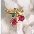 Miniatyrbild 3 av 5: Guld Earcuff Ear Cuff Örhänge med Söta Körsbär med Kristaller Guld