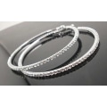 Miniatyrbild 8 av 8: Glittrande Silver Örhängen -Hoop med Vit Strass/Rhinestones 9 cm Silver