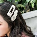 Miniatyrbillede 5 af 5: Hårspænder med perler - sæt - 5 stk White