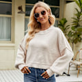 Pikkukuva 1 / 3: Naisten Värilohko Neulepuserot Pitkähihaiset Pyöreäkaulus Vetoketjullinen Neulehyppypaita Yläosat Apricot color XS