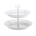 Miniatyrbilde 1 av 4: 1 stk Dobbeltlags Kake Stativ Dessert Display Stativ Stativ Ettermiddagste Snacks Plate Hvit 24.5X24.5CM White 24.5X24.5CM