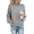 Miniatyrbillede 1 af 3: Dame Turtleneck Oversized Trøjer Batwing Langærmet Trøje Løstsiddende Chunky Knit Jumper grey M