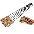 Miniatyrbilde 3 av 5: RYO_6 stk Grillspyd i rustfritt stål med trehåndtak, gjenbrukbare pinner for grilling