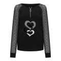 Miniatyrbillede 5 af 5: Mode Dame O-Hals Udsletning Langærmet T-Shirt Efterår Trykning Lynlås Bluse Toppe Sort Black S