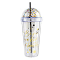 Miniatyrbillede 1 af 2: 1 stk 420ml Sekvens Dekoration Flaske Prikker Mønster Dobbelt-vægget Isoleret Transparent Vandkop Stråkop Dots21X9.5CM Dots 21X9.5CM