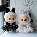 Miniatyrbild 4 av 5: /RYI/Labubu Kläder och Tillbehör Endast, Dockor Ingår Ej, Labubus Original med Klädset för La Bubu Docka #2 black  dress + headdress