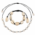 Miniatyrbillede 1 af 5: Shell Choker Halskæde Muslingehalskæde Justerbar Shell Halskæde Armbånd Sæt Hawaiianske Smykker Til Kvinder Mænd Piger Sort black