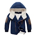 Miniatyrbillede 1 af 4: Børne Bomuldsforet Skrå Lynlås Tykk Fleece Hættetrøje Bomuldsforet Jakke 160cmnavy navy 160cm