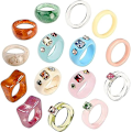 Miniatyrbild 1 av 5: 15 st Resin Retro Akryl Färgglada Chunky Ringar Söta Trendiga Färgglada Rhinestone Y2k Smycken Plast Resin Kvadratisk Gem Stackable Chunky Ringar
