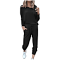 Miniatyrbild 2 av 4: Damkläder Lösa Tvådelade Set Solid Långärmad Toppar Väst Casual Byxor SweatsuitMBlack Black M