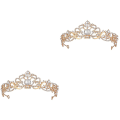 Miniatyrbilde 2 av 2: 3 stk Brud Rhinestone Krone Legering Bryllup Krone Dekor Hodeplagg For Kvinne Dame Kvinne (gull) 2 stk 2pcs