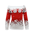 Miniatyrbillede 1 af 5: Kvinders Juletrøje med Off Shoulder Langærmet Trøje Xmas Fleece SweatshirtLRed Red L