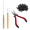Miniatyrbild 2 av 5: 4-i-1-set 500 st Micro Ring-set Micro Ring-slinga Nål Micro Ring-tång Verktygssats för Hårförlängningar Tillbehör Svart Black