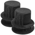 Miniatyrbilde 2 av 4: 4 stk Mini Sylinderhatter Små Topphatter Dekorative Snømannhatter Dukkehette For DIY Håndverk Juledekorasjon Svart Black