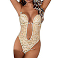 Miniatyrbild 1 av 4: Kvinnors Spetskroppsshaper Plunging Deep V-ringning Osynlig Axelbandslös Rygglös Bodysuit ShapewearLNude Färg L Nude Color